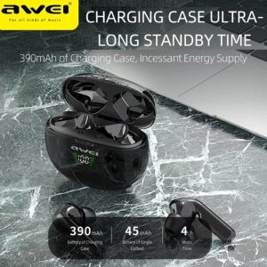 Awei T15P In-ear Bluetooth Handsfree Ακουστικά με Θήκη Φόρτισης Μαύρα