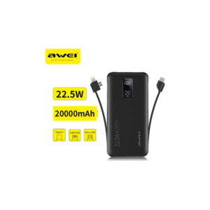 Awei P38K – Power Bank 20.000mAh με Υποστήριξη Quick Charge 2.0 & Ενσωματωμένα Καλώδια